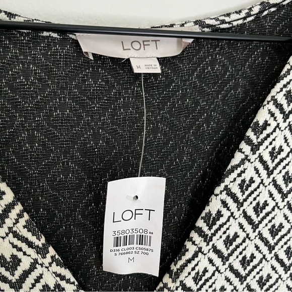 NWT Loft Jacquard Button Flounce Swing Mini Dress Black White‎ Size Medium - Picture 9 of 11